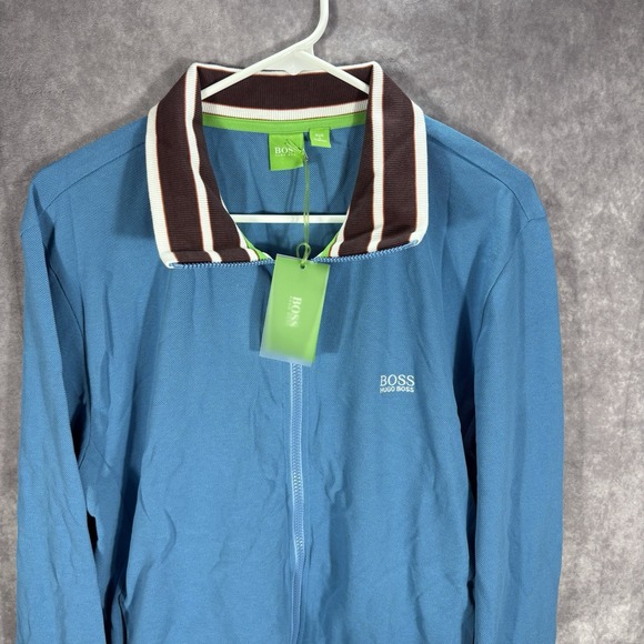 Hugo Boss‎ Jacket Mens Large Blue Green Track Cotton Full Zip - Picture 1 of 8